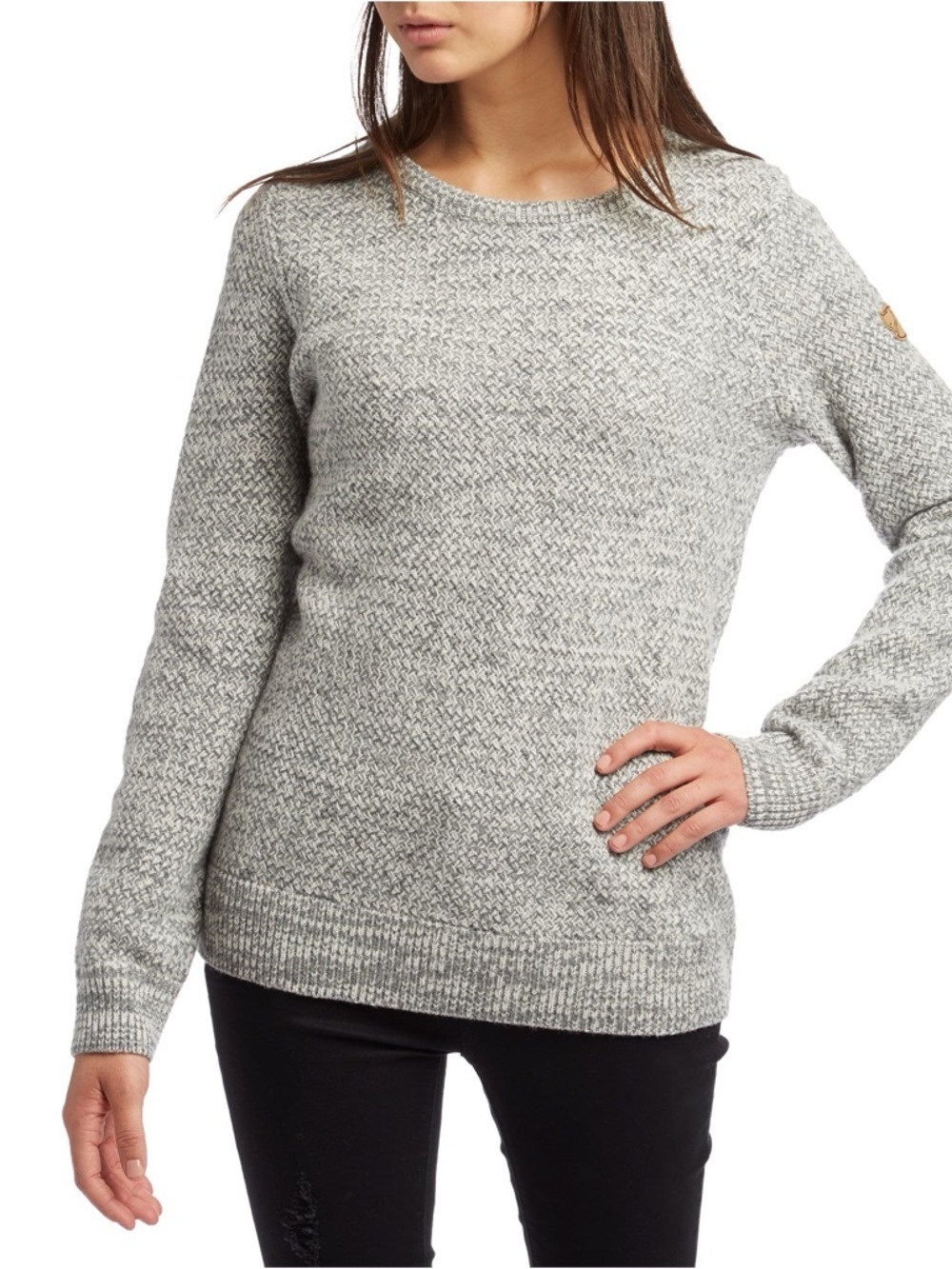 FJALLRAVEN women’s grey structured knit wool Ovik crew neck sweater size xxs